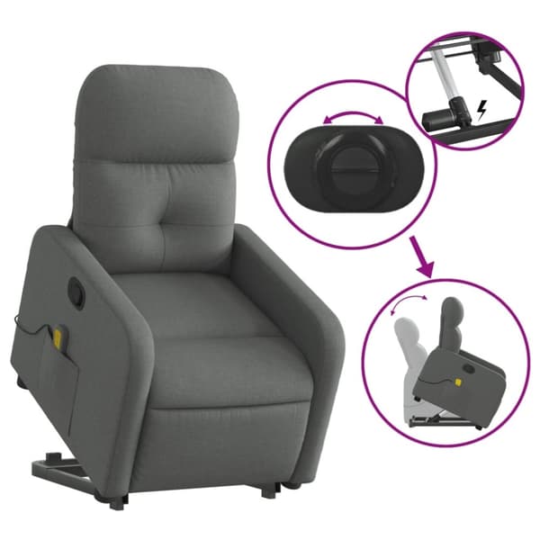 vidaXL Massagefåtölj med uppresningshjälp mörkgrå tyg