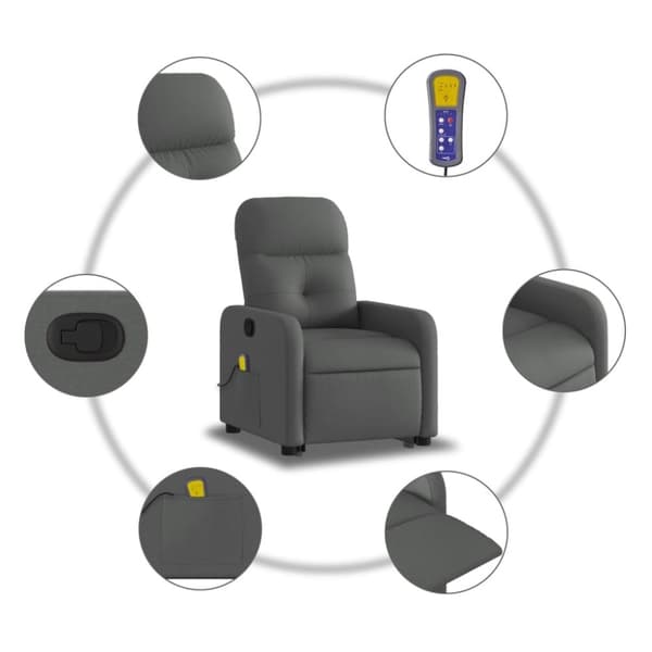 vidaXL Massagefåtölj med uppresningshjälp mörkgrå tyg