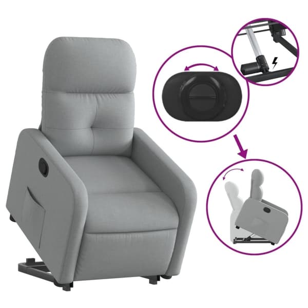 vidaXL Reclinerfåtölj med uppresningshjälp ljusgrå tyg