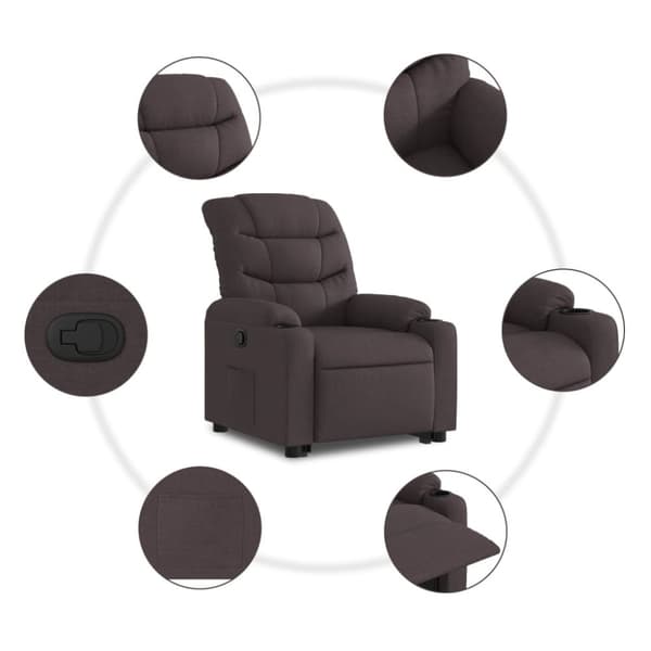 vidaXL Reclinerfåtölj med uppresningshjälp mörkbrun tyg