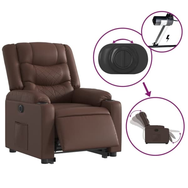 vidaXL Reclinerfåtölj med uppresningshjälp brun konstläder