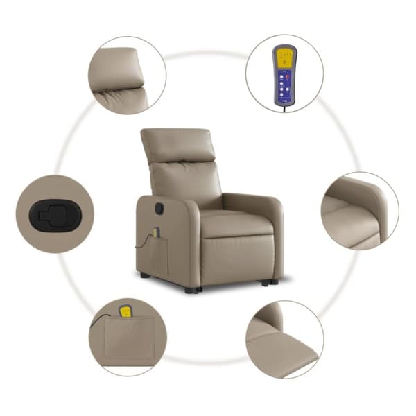 vidaXL Massagefåtölj med uppresningshjälp cappuccino konstläder