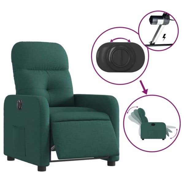 vidaXL Elektrisk reclinerfåtölj mörkgrön tyg