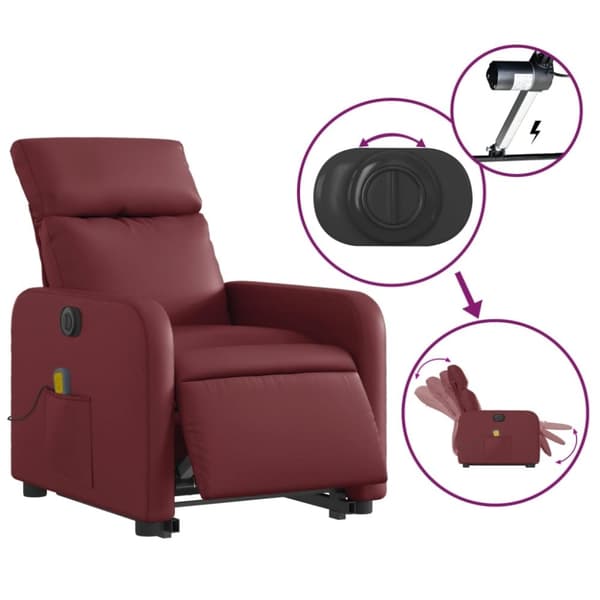 vidaXL Massagefåtölj med uppresningshjälp vinröd konstläder