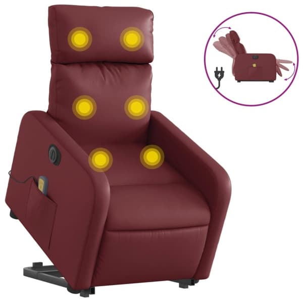 vidaXL massagestol med løftefunktion kunstlæder vinrød