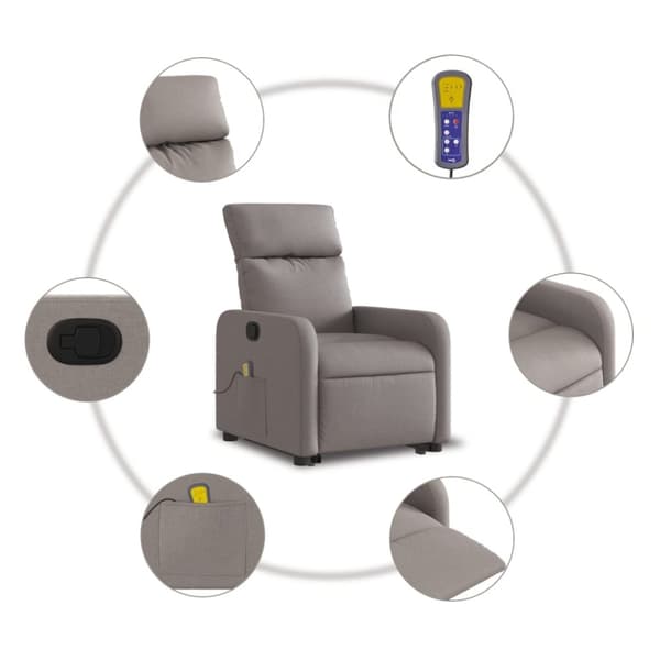 vidaXL Massagefåtölj med uppresningshjälp taupe tyg