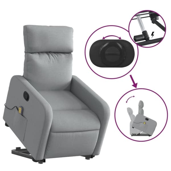 vidaXL Massagefåtölj med uppresningshjälp ljusgrå tyg