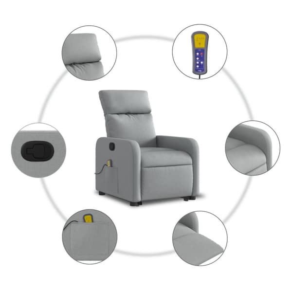 vidaXL Massagefåtölj med uppresningshjälp ljusgrå tyg