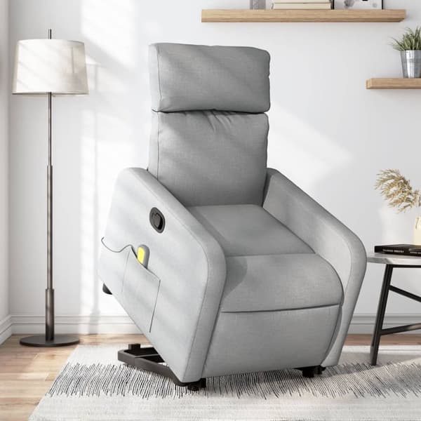 vidaXL Massagefåtölj med uppresningshjälp ljusgrå tyg