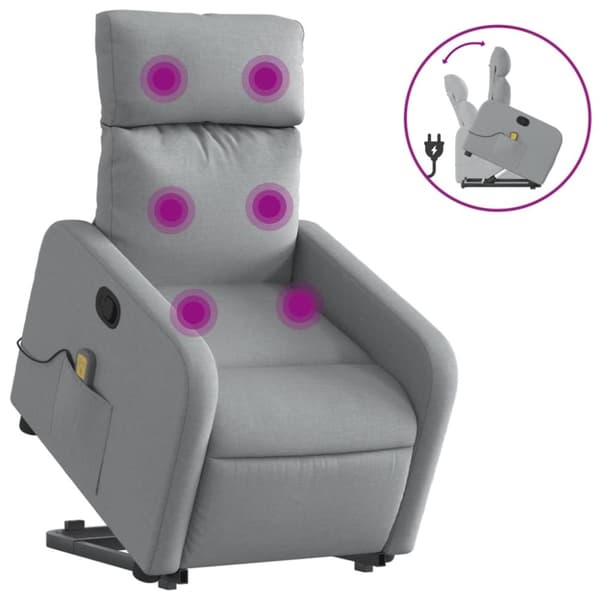 vidaXL Massagefåtölj med uppresningshjälp ljusgrå tyg