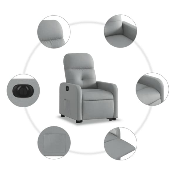 vidaXL Elektrisk reclinerfåtölj med uppresningshjälp ljusgrå tyg