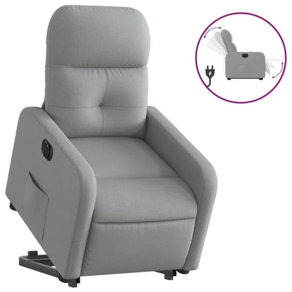 vidaXL Elektrisk reclinerfåtölj med uppresningshjälp ljusgrå tyg
