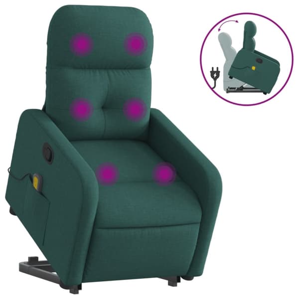 vidaXL Massagefåtölj med uppresningshjälp mörkgrön tyg