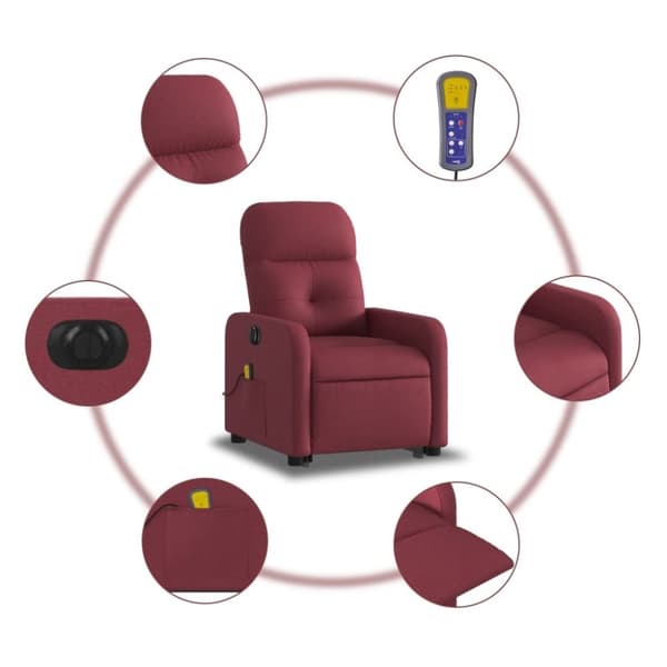 vidaXL Elektrisk massagefåtölj med uppresningshjälp vinröd tyg