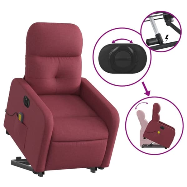 vidaXL Elektrisk massagefåtölj med uppresningshjälp vinröd tyg