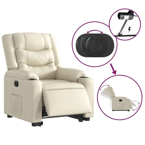 vidaXL Reclinerfåtölj med uppresningshjälp gräddvit konstläder