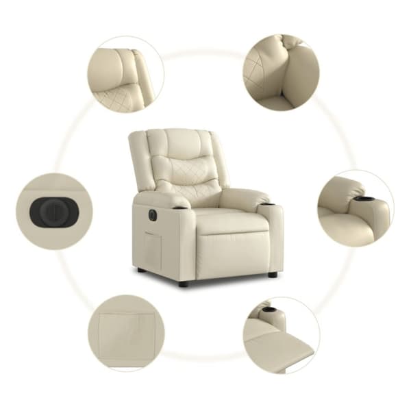 vidaXL Reclinerfåtölj med uppresningshjälp gräddvit konstläder