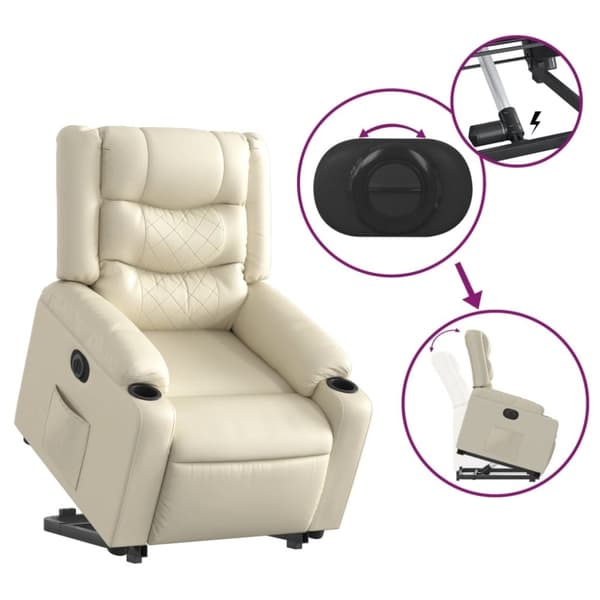 vidaXL Reclinerfåtölj med uppresningshjälp gräddvit konstläder