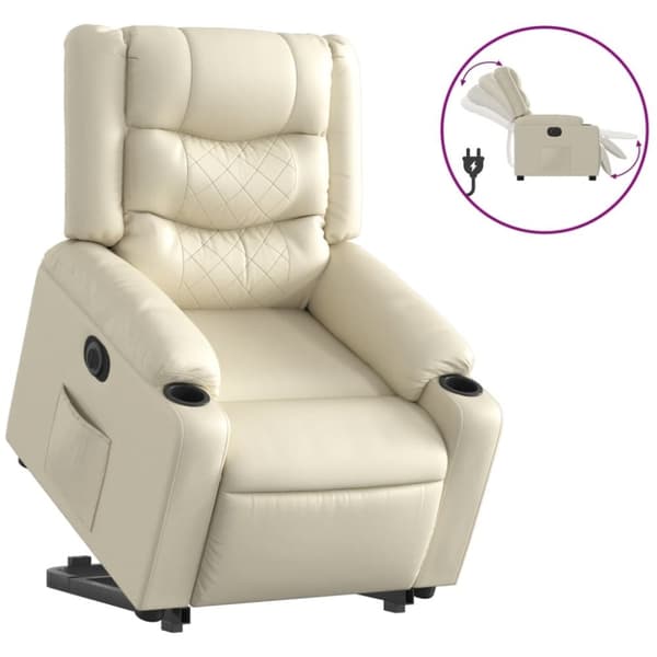 vidaXL Reclinerfåtölj med uppresningshjälp gräddvit konstläder