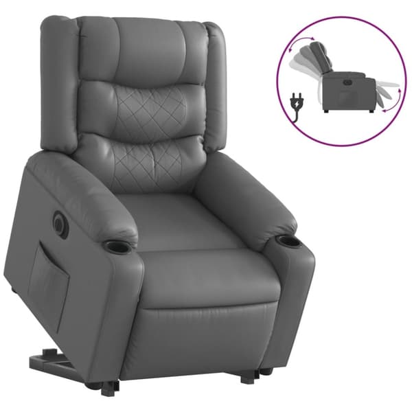 vidaXL Reclinerfåtölj med uppresningshjälp grå konstläder