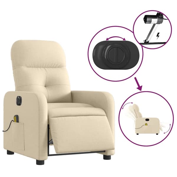vidaXL Elektrisk massagefåtölj gräddvit tyg