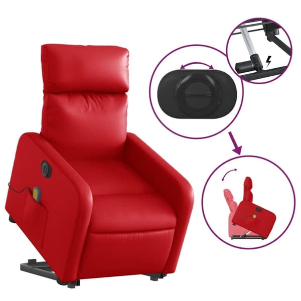 vidaXL Massagefåtölj med uppresningshjälp röd konstläder