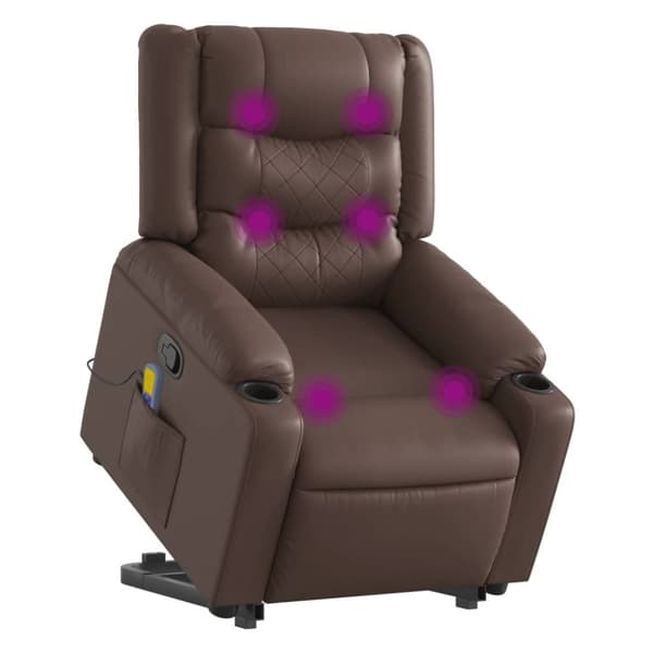 vidaXL Massagefåtölj med uppresningshjälp brun konstläder