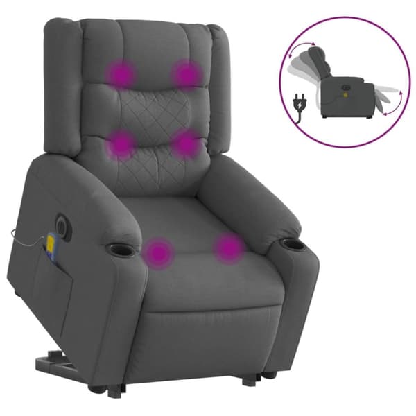 vidaXL Elektrisk massagefåtölj med uppresningshjälp mörkgrå tyg