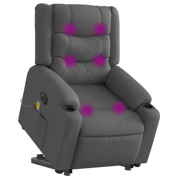 vidaXL Elektrisk massagefåtölj med uppresningshjälp mörkgrå tyg
