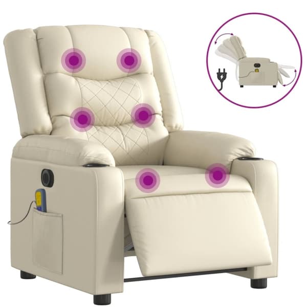 vidaXL Elektrisk massagefåtölj gräddvit konstläder