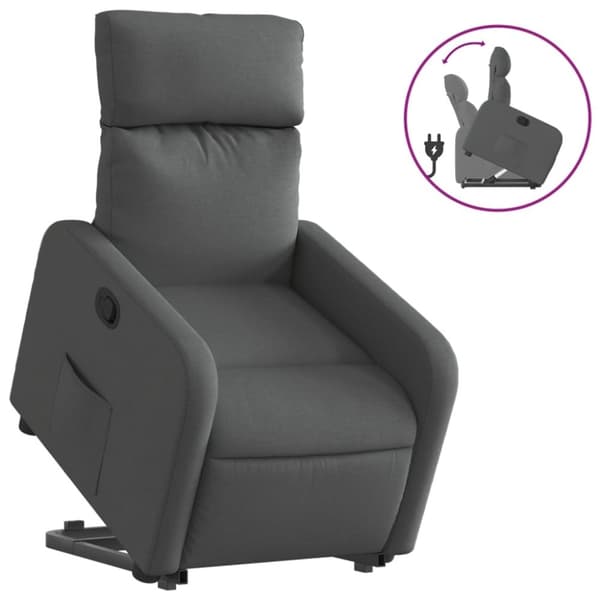 vidaXL Reclinerfåtölj med uppresningshjälp mörkgrå tyg
