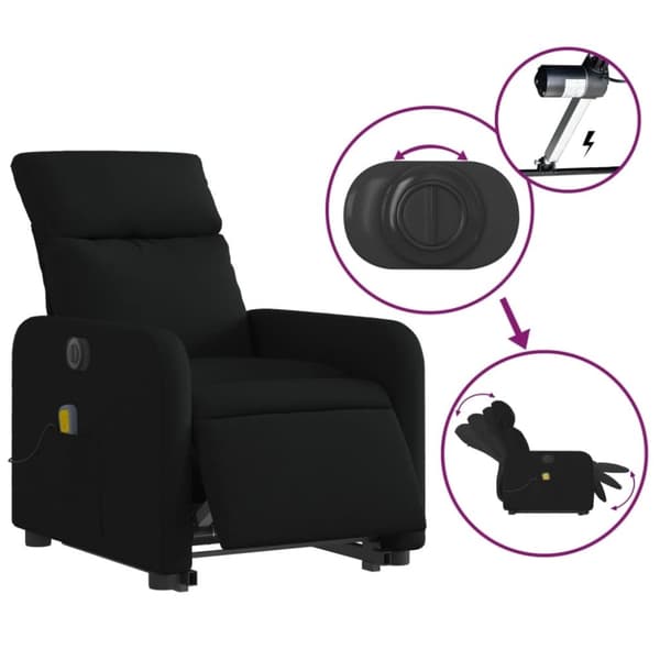 vidaXL Elektrisk massagefåtölj med uppresningshjälp svart tyg