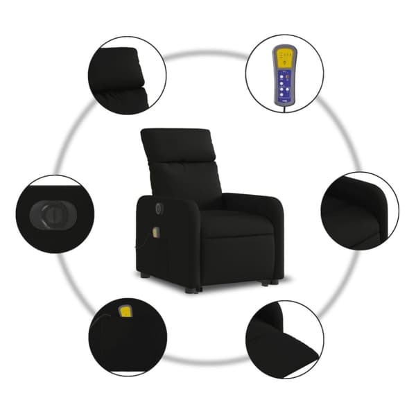 vidaXL Elektrisk massagefåtölj med uppresningshjälp svart tyg