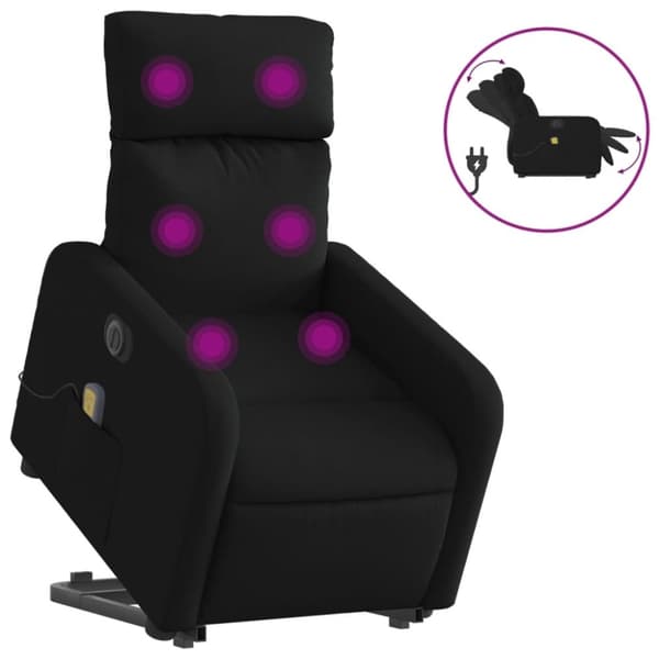 vidaXL Elektrisk massagefåtölj med uppresningshjälp svart tyg