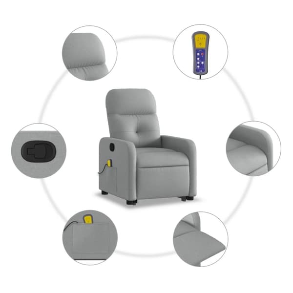 vidaXL Massagefåtölj med uppresningshjälp ljusgrå tyg