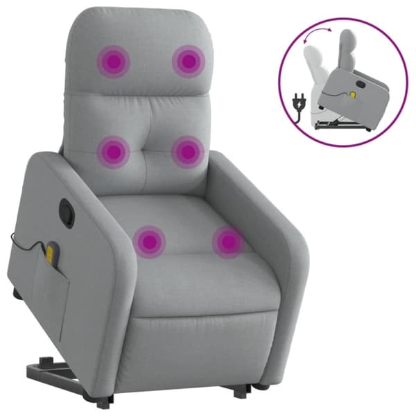 vidaXL Massagefåtölj med uppresningshjälp ljusgrå tyg