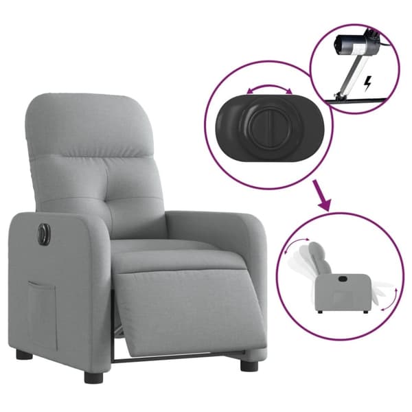 vidaXL Elektrisk reclinerfåtölj ljusgrå tyg
