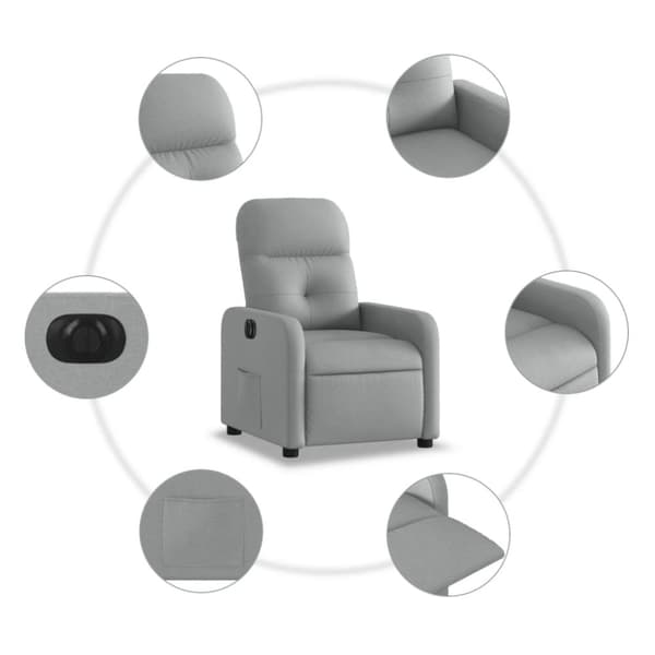 vidaXL Elektrisk reclinerfåtölj ljusgrå tyg