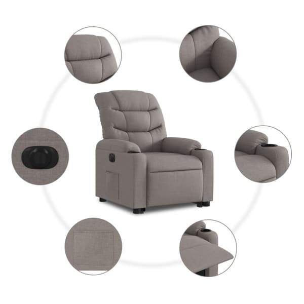 vidaXL Elektrisk reclinerfåtölj med uppresningshjälp taupe tyg