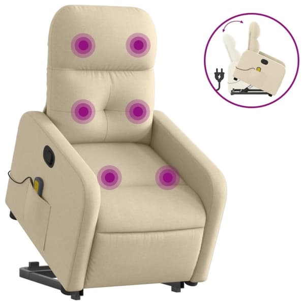 vidaXL Massagefåtölj med uppresningshjälp gräddvit tyg