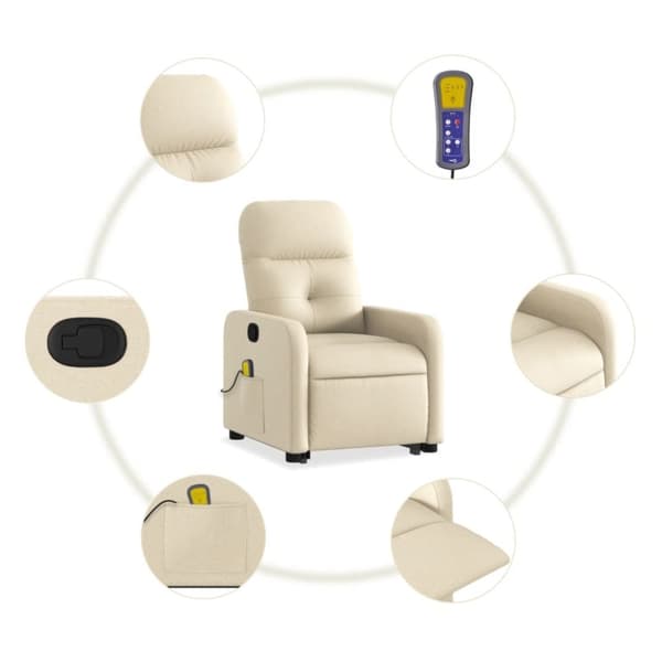 vidaXL Massagefåtölj med uppresningshjälp gräddvit tyg