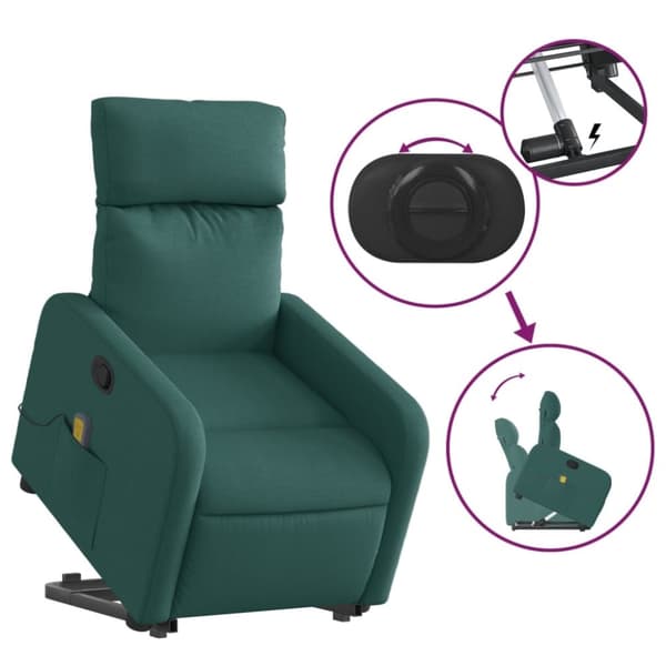 vidaXL Massagefåtölj med uppresningshjälp mörkgrön tyg