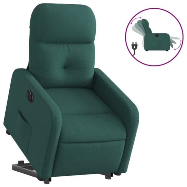 vidaXL Elektrisk reclinerfåtölj med uppresningshjälp mörkgrön tyg