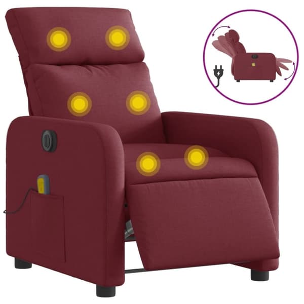vidaXL Elektrisk massagefåtölj vinröd tyg