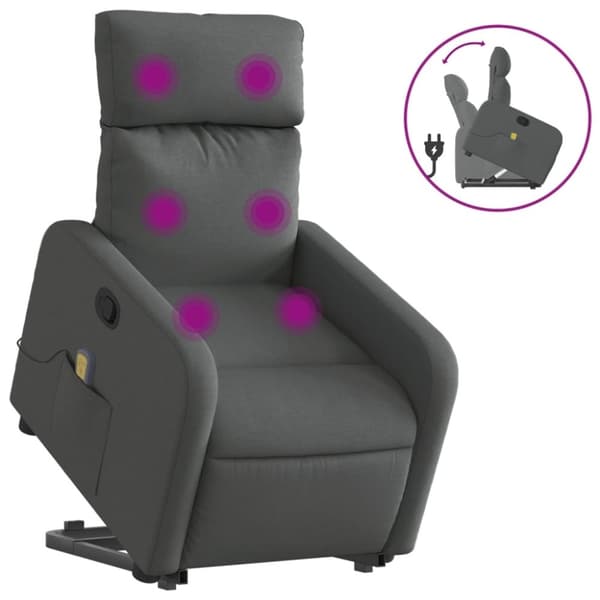 vidaXL Massagefåtölj med uppresningshjälp mörkgrå tyg