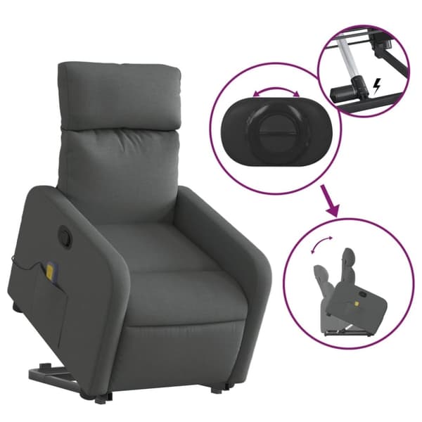 vidaXL Massagefåtölj med uppresningshjälp mörkgrå tyg