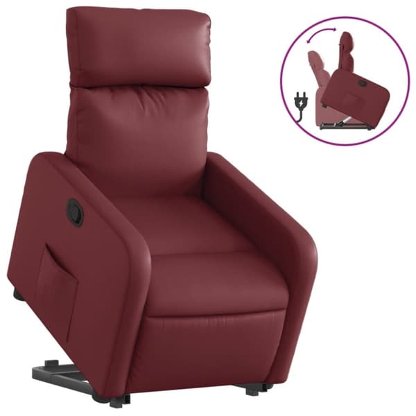 vidaXL Reclinerfåtölj med uppresningshjälp vinröd konstläder