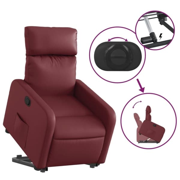vidaXL Reclinerfåtölj med uppresningshjälp vinröd konstläder