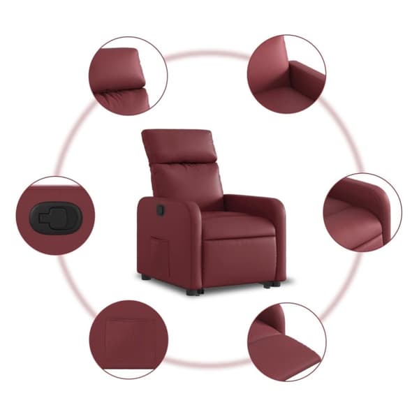 vidaXL Reclinerfåtölj med uppresningshjälp vinröd konstläder