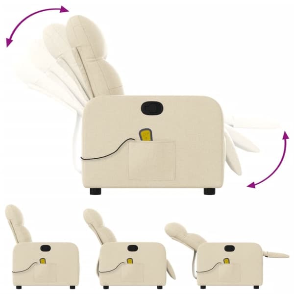 vidaXL Massagefåtölj gräddvit tyg
